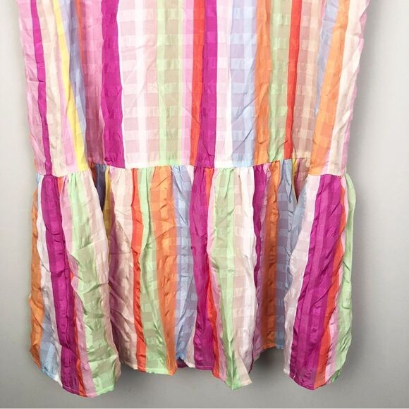 MARIE OLIVER | Striped Multicolor Silk High Neck Drop Waist Dress Women’s Small - Picture 4 of 9